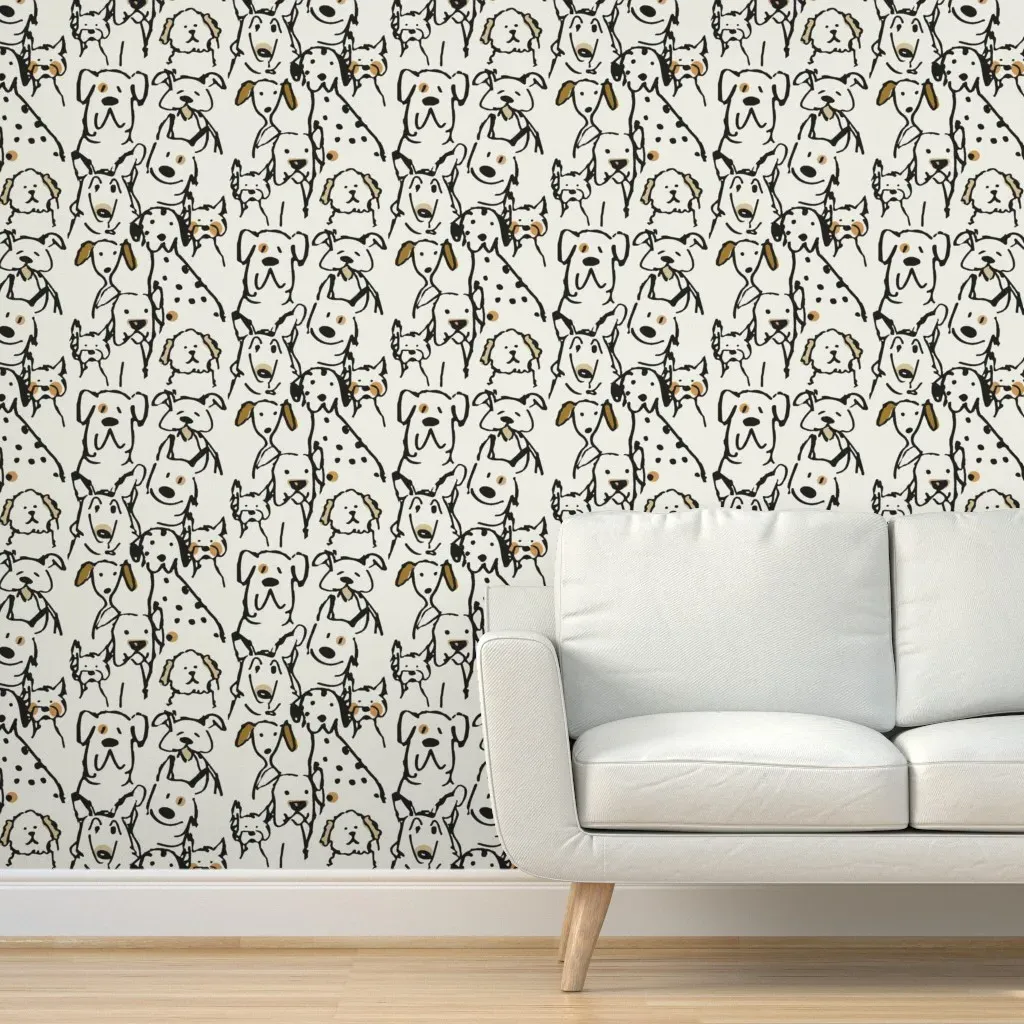 Neutral Pop Doodle Dogs Peel and Stick Wallpaper - Black product