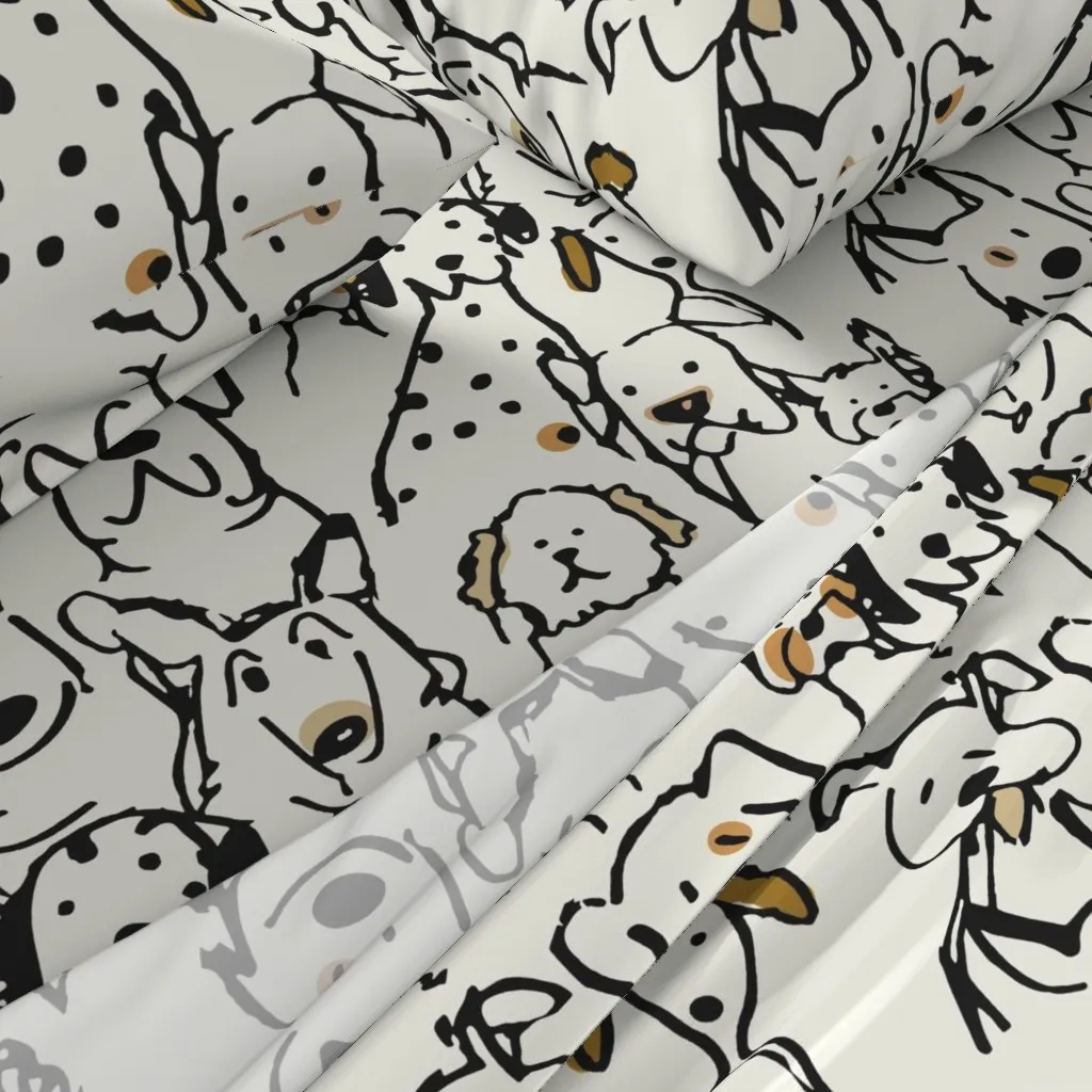 Neutral Pop Doodle Dogs Twin XL Sheet Set - Black alternate view
