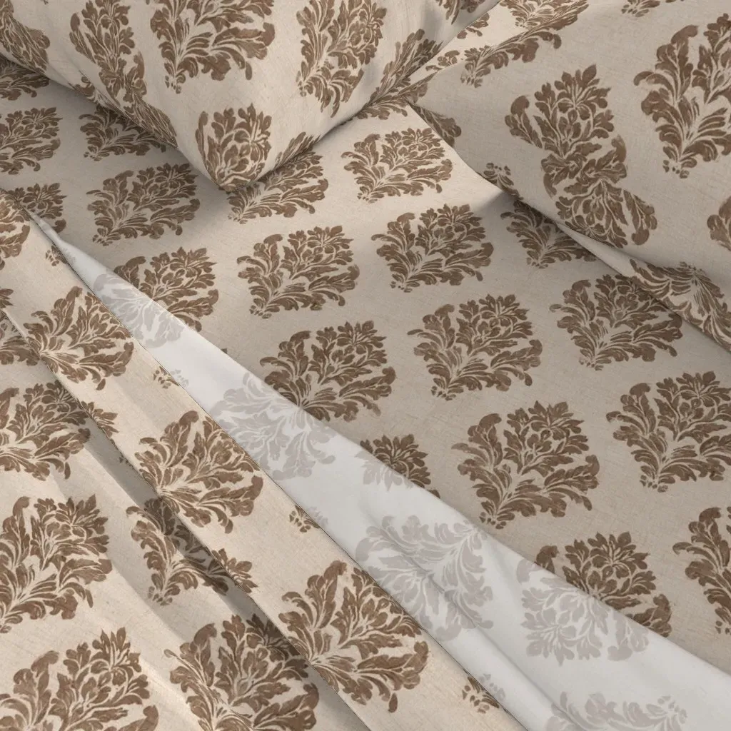 Neutral Sepia Damask Twin Sheet Set - Brown alternate view