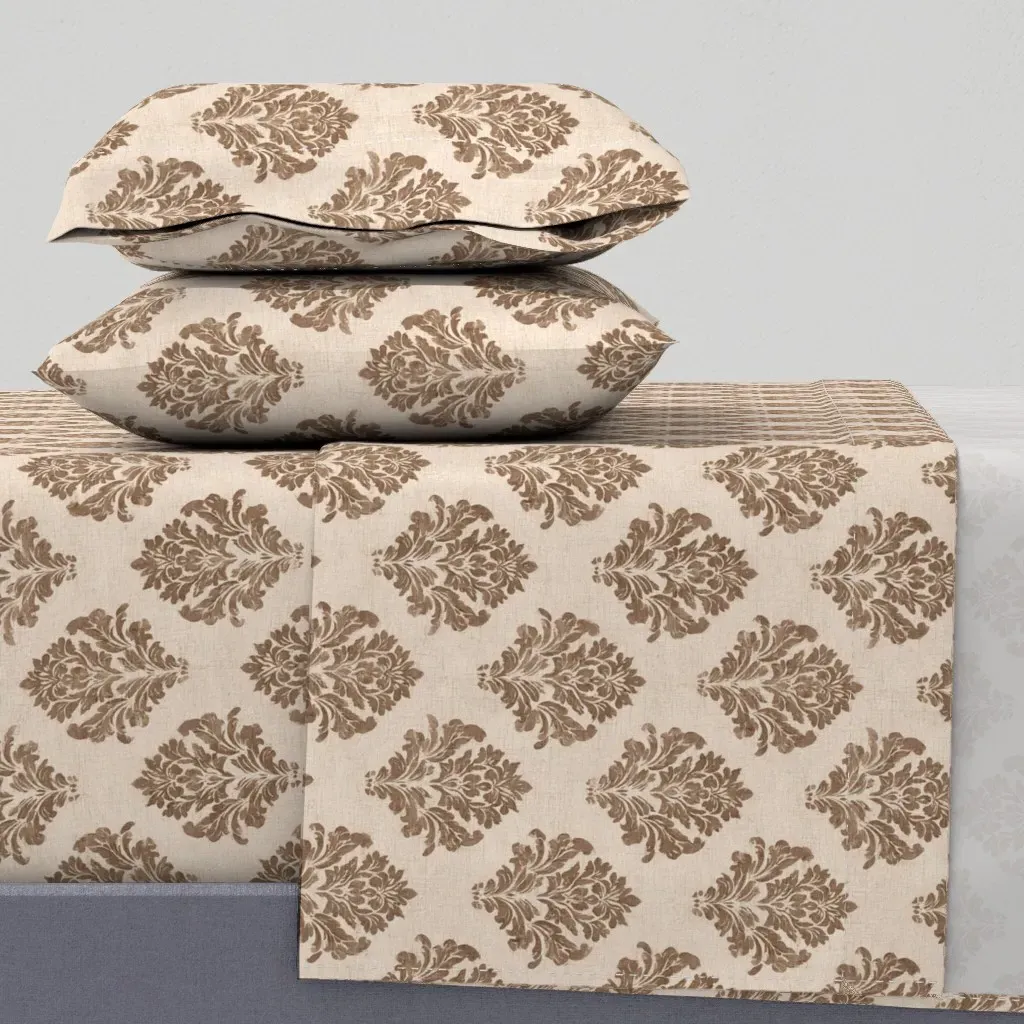 Neutral Sepia Damask Twin Sheet Set - Brown product