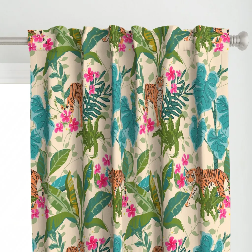 Neutral Tiger Jungle Curtain Panel - Orange alternate view