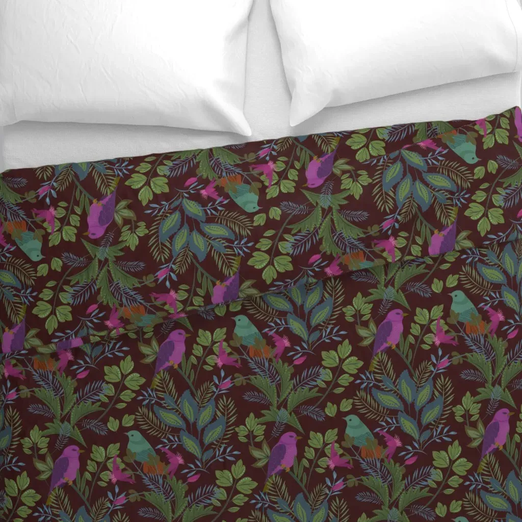 New Birds On Burgundy Duvet Cover - Purple alternate view