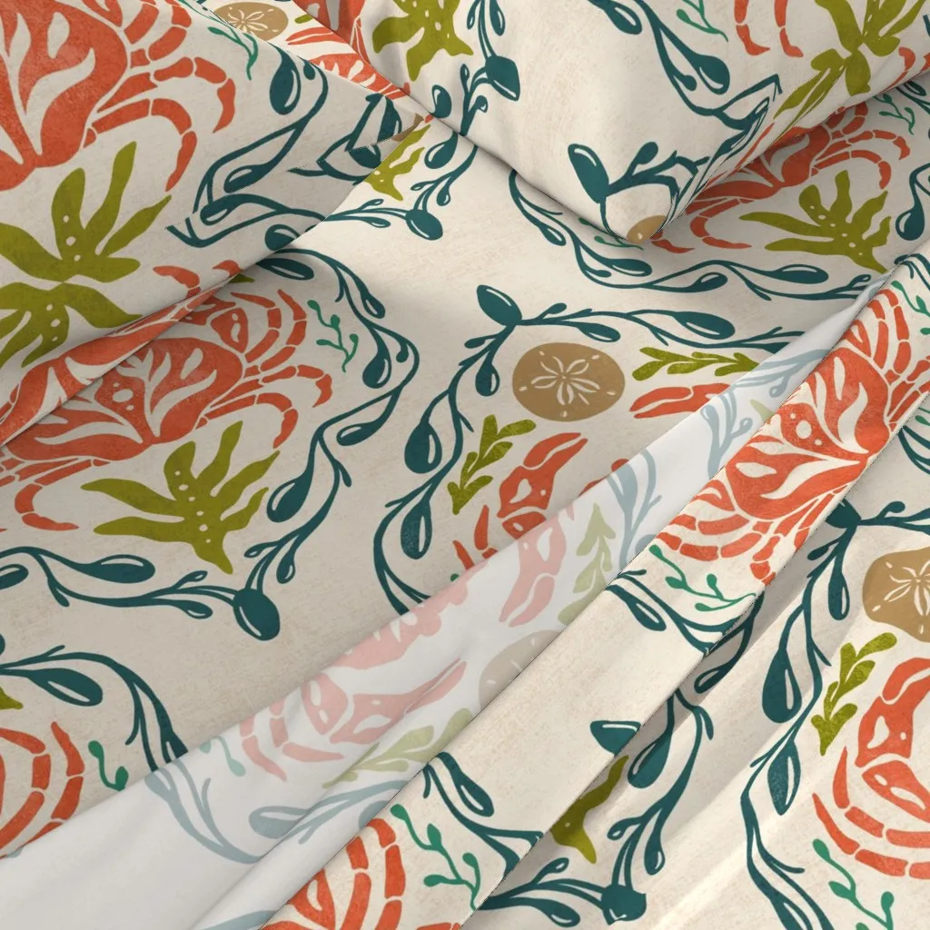 New England Folk Crab & Sand Dollar King Sheet Set - Coral alternate view