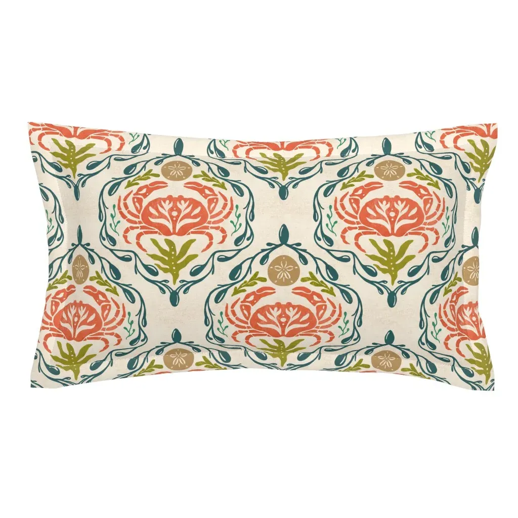 New England Folk Crab & Sand Dollars King Pillow Sham - Coral product