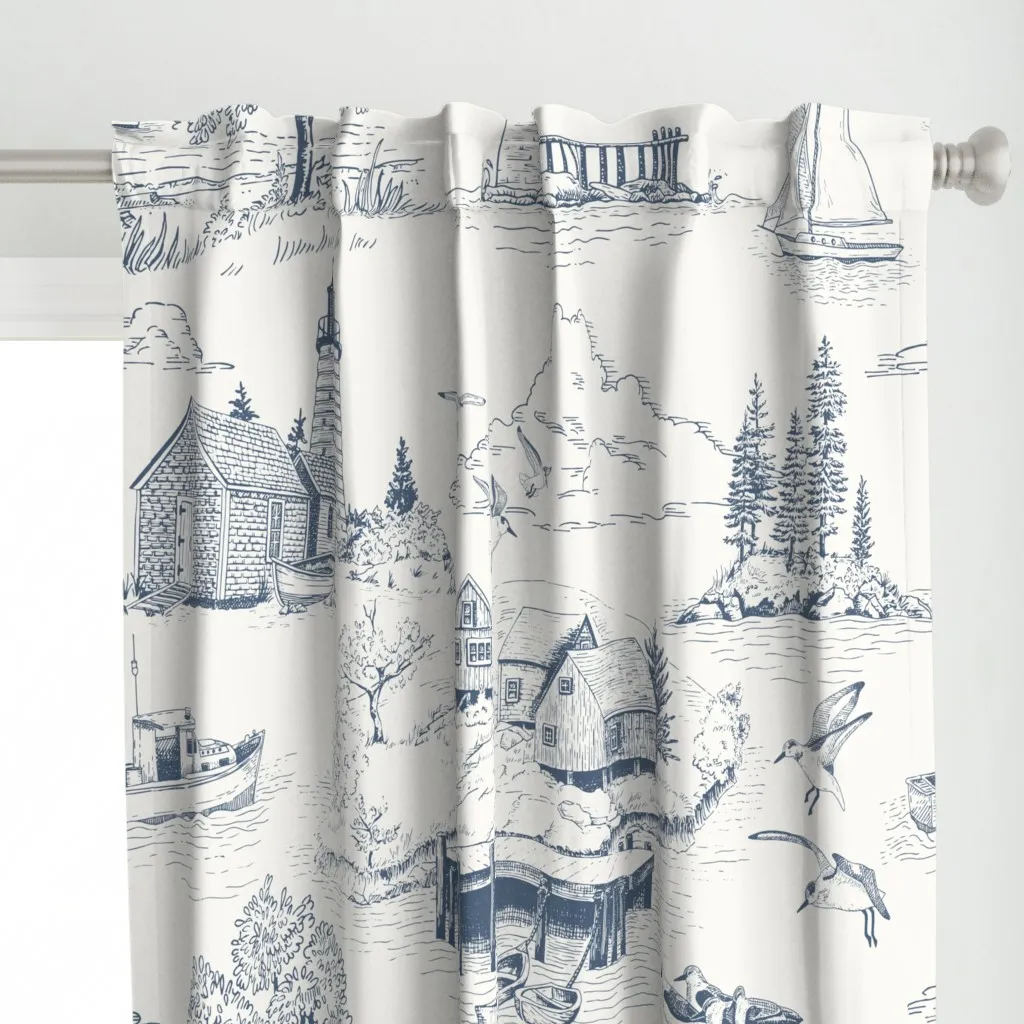 New England Seaside Toile Curtain Panel - Blue alternate view
