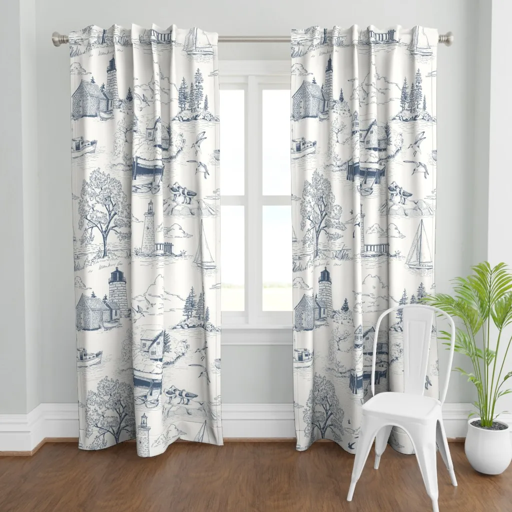 New England Seaside Toile Curtain Panel - Blue product