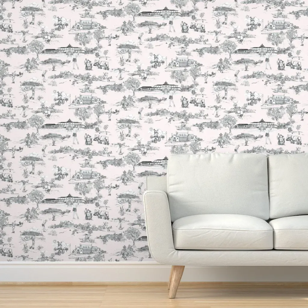 New Hampton Golf Toile Peel and Stick Wallpaper - Pastel Pink product