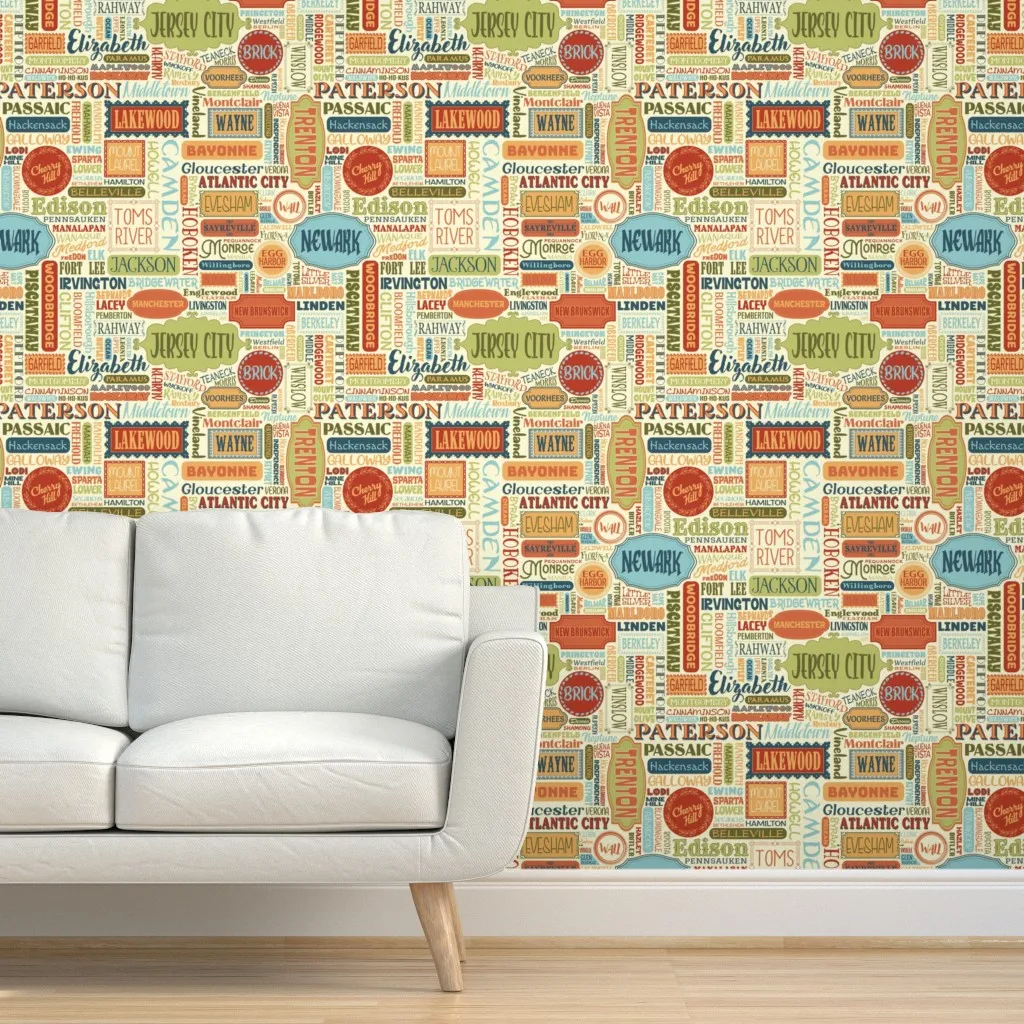 New Jersey Cities And Towns Large Peel and Stick Wallpaper - Beige product