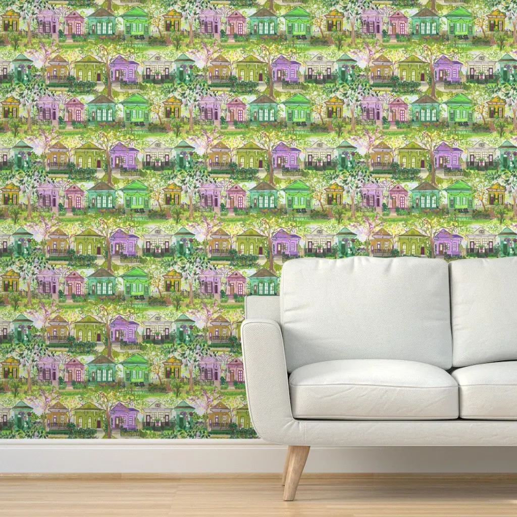 New Orleans Houses Mardi Gras Peel and Stick Wallpaper - Green product