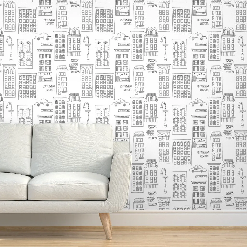 New York City Hustle Peel and Stick Wallpaper - White, Black product