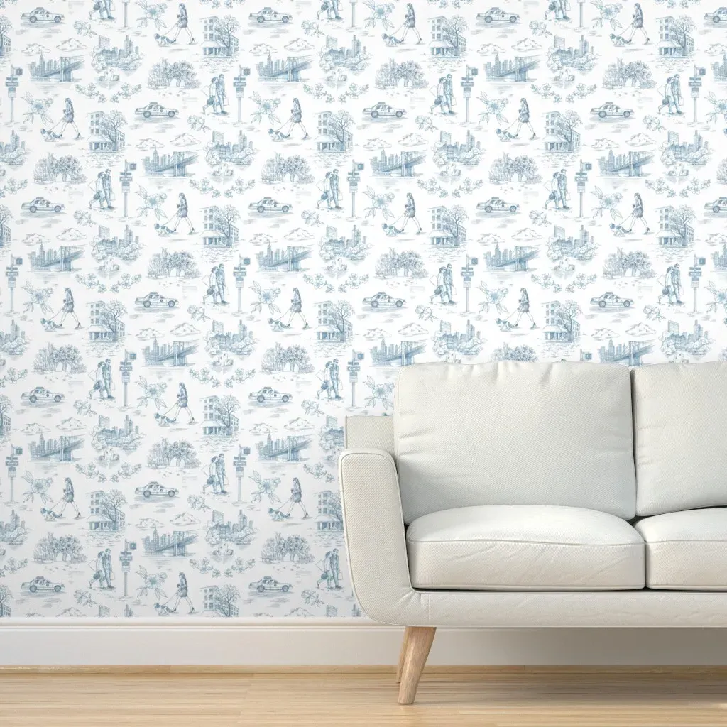 New York Toile De Jouy Peel and Stick Wallpaper - Light Blue product