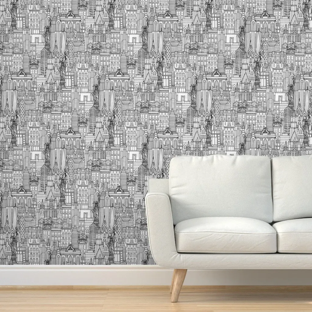 New York Watercolor Mono Peel and Stick Wallpaper - Black, White product