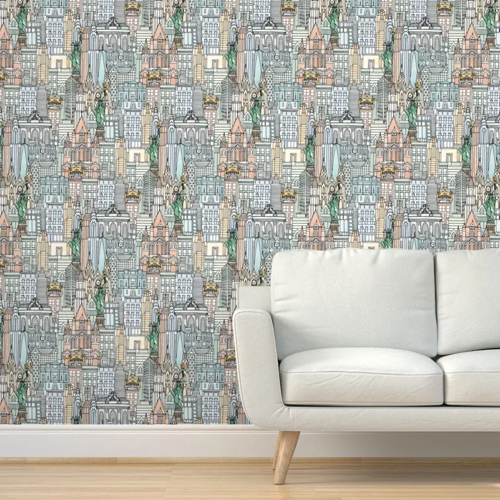 New York Watercolor Peel and Stick Wallpaper - Blue product