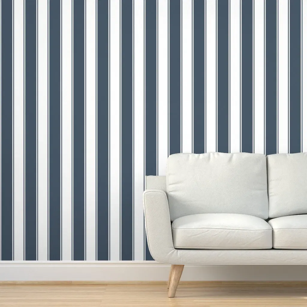 Newburyport Blue French Awning Stripe Peel and Stick Wallpaper - Slate Blue product