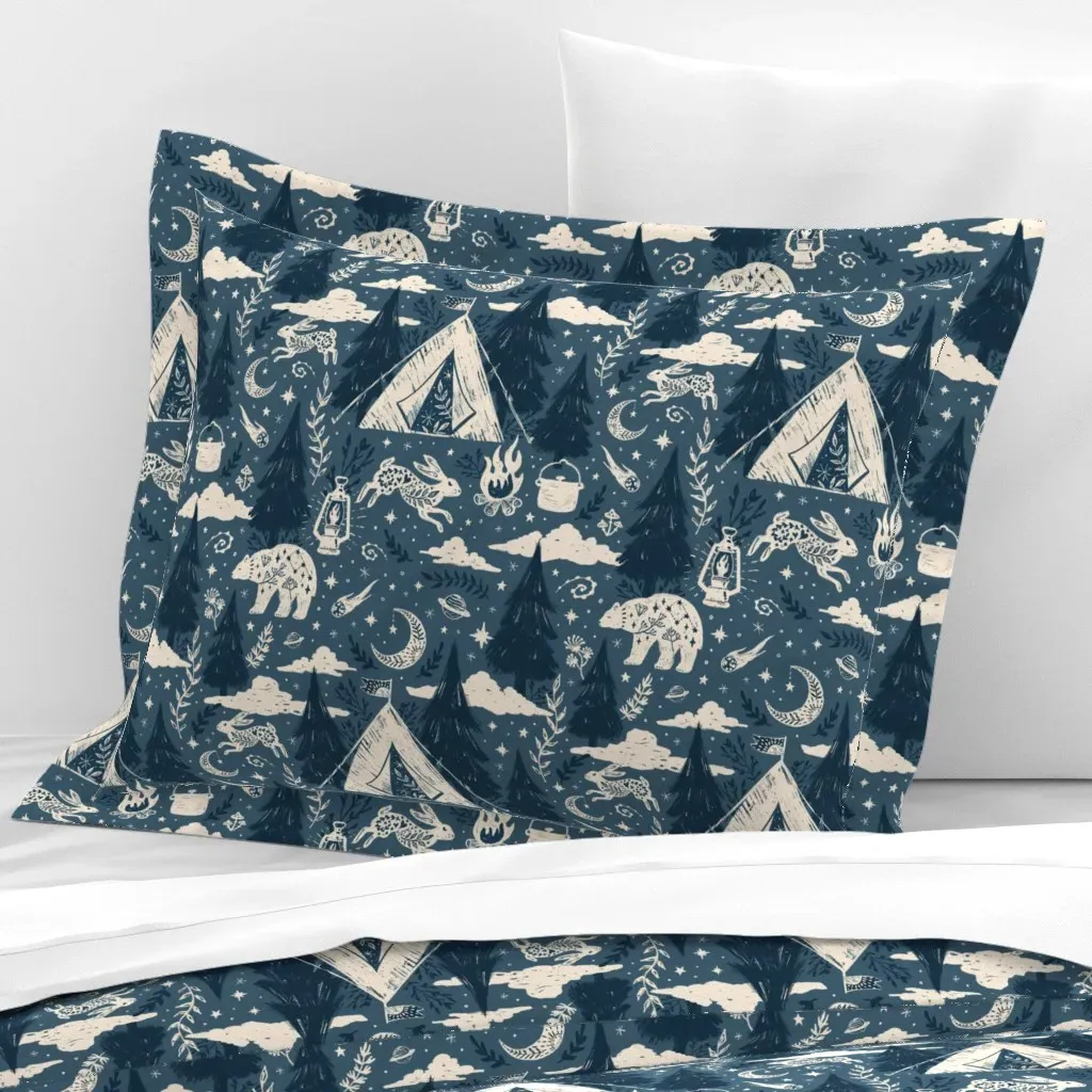 Night Camping Adventure Standard Flanged Pillowcase - Cream, Cotton Sateen product