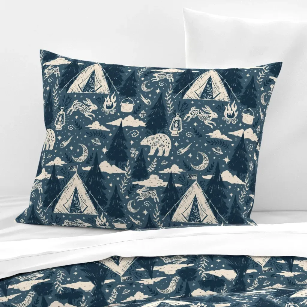 Night Camping Adventure Standard Knife Edge Pillow - Cream, Cotton Sateen product