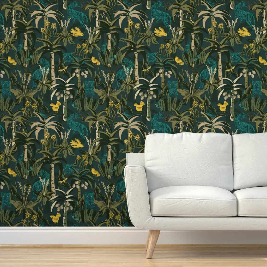 Night Cats Extra Large Peel and Stick Wallpaper - Teal product