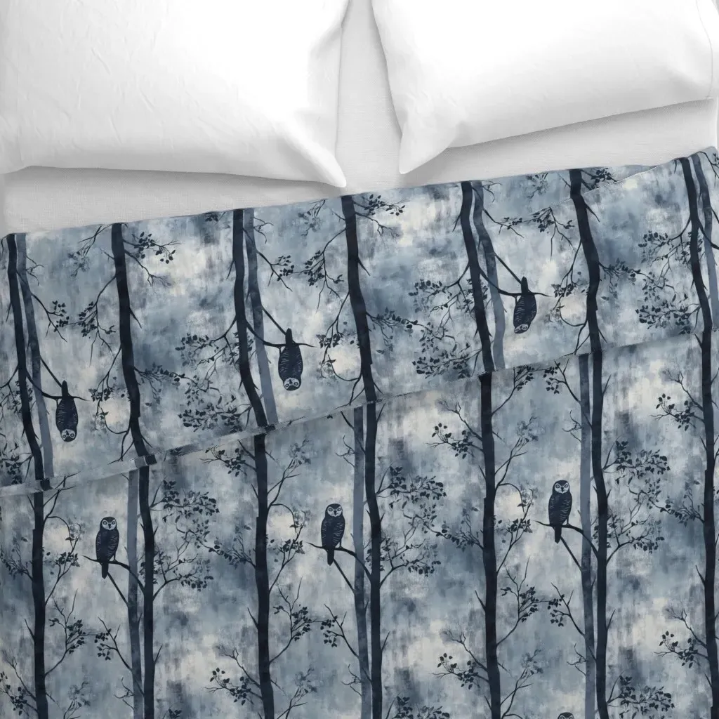 Night Forest Owls Duvet Cover - Blue alternate view