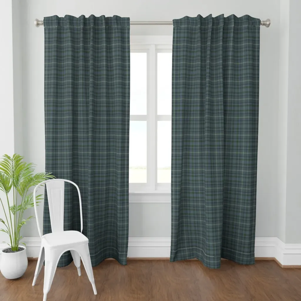 Night Forest Plaid Curtain Panel - Dusty Blue product