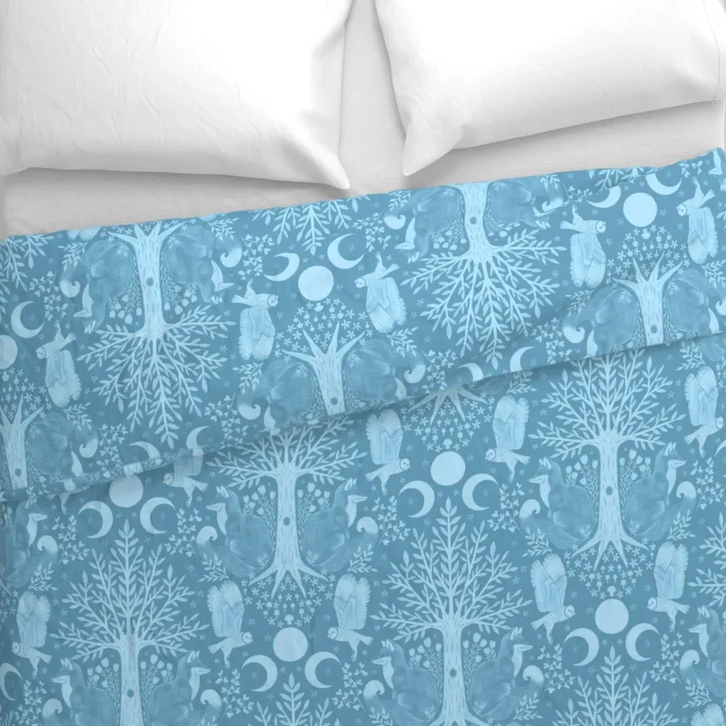 Night In The Forest Foxes Duvet Cover - Light Blue alternate view