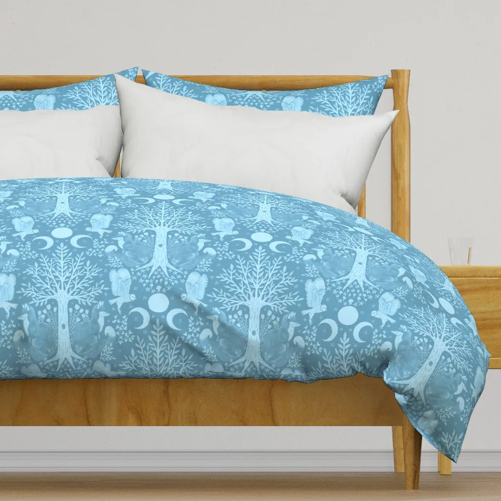 Night In The Forest Foxes Duvet Cover - Light Blue product