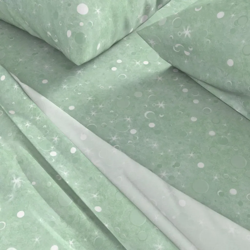 Night Lights Galaxies Planets Stars Moon Twin Sheet Set - Mint Green alternate view