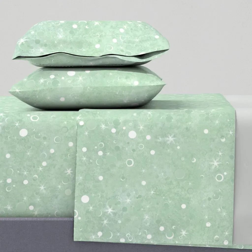 Night Lights Galaxies Planets Stars Moon Twin Sheet Set - Mint Green product
