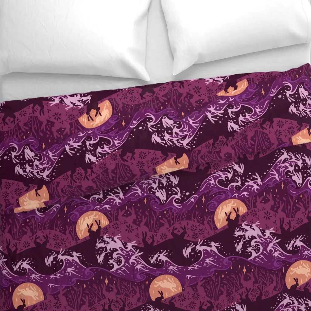 Night Of The Rabbits Duvet Cover - Purple alternate view