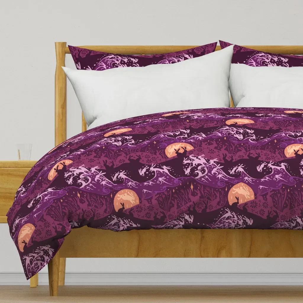 Night Of The Rabbits Duvet Cover - Purple product