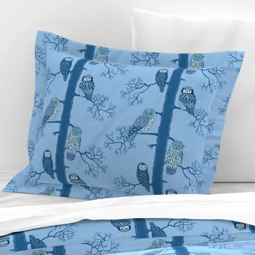 Night Owls Standard Flanged Pillowcase - Light Blue, Cotton Sateen product