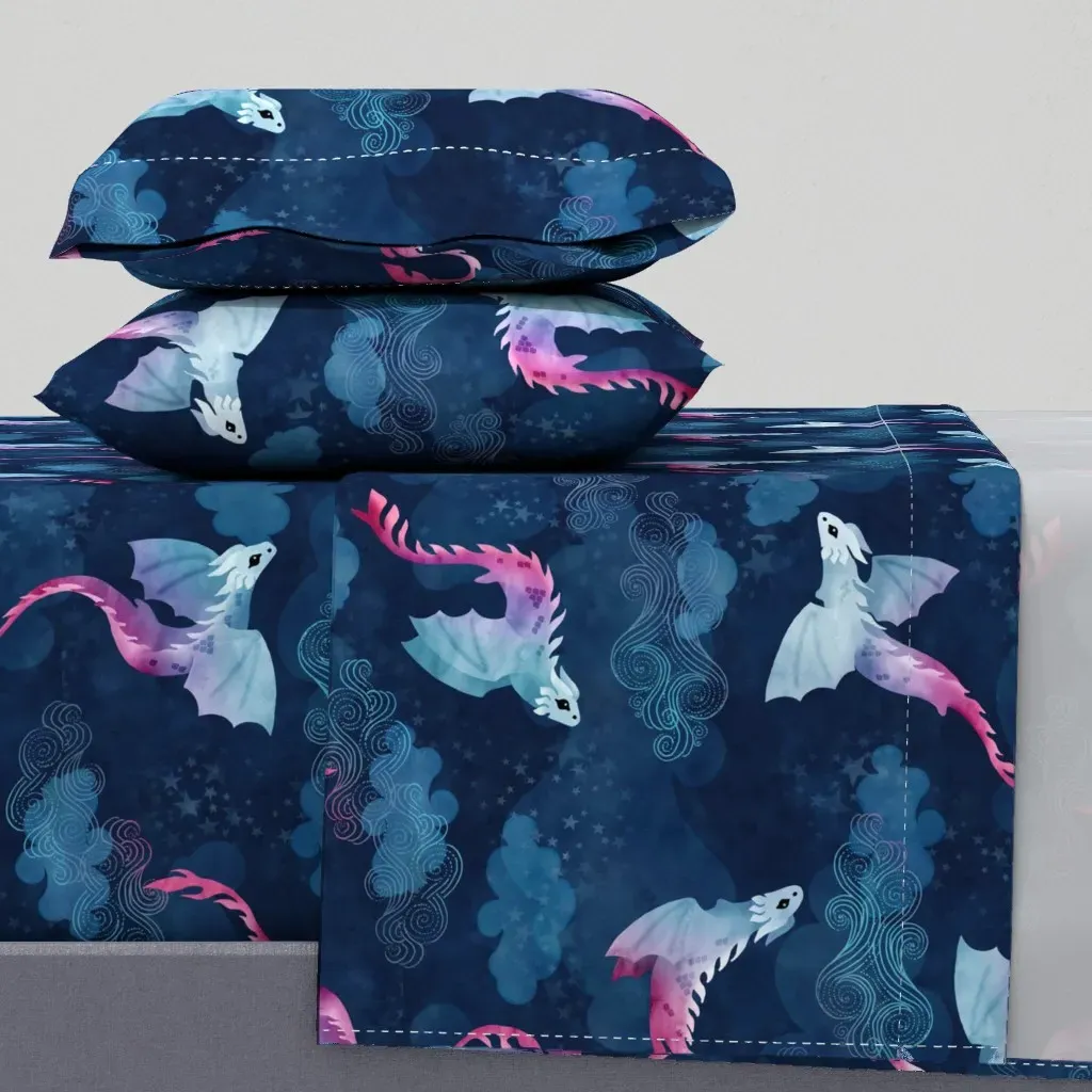 Night Sky Dragons Twin Sheet Set - Light Blue product