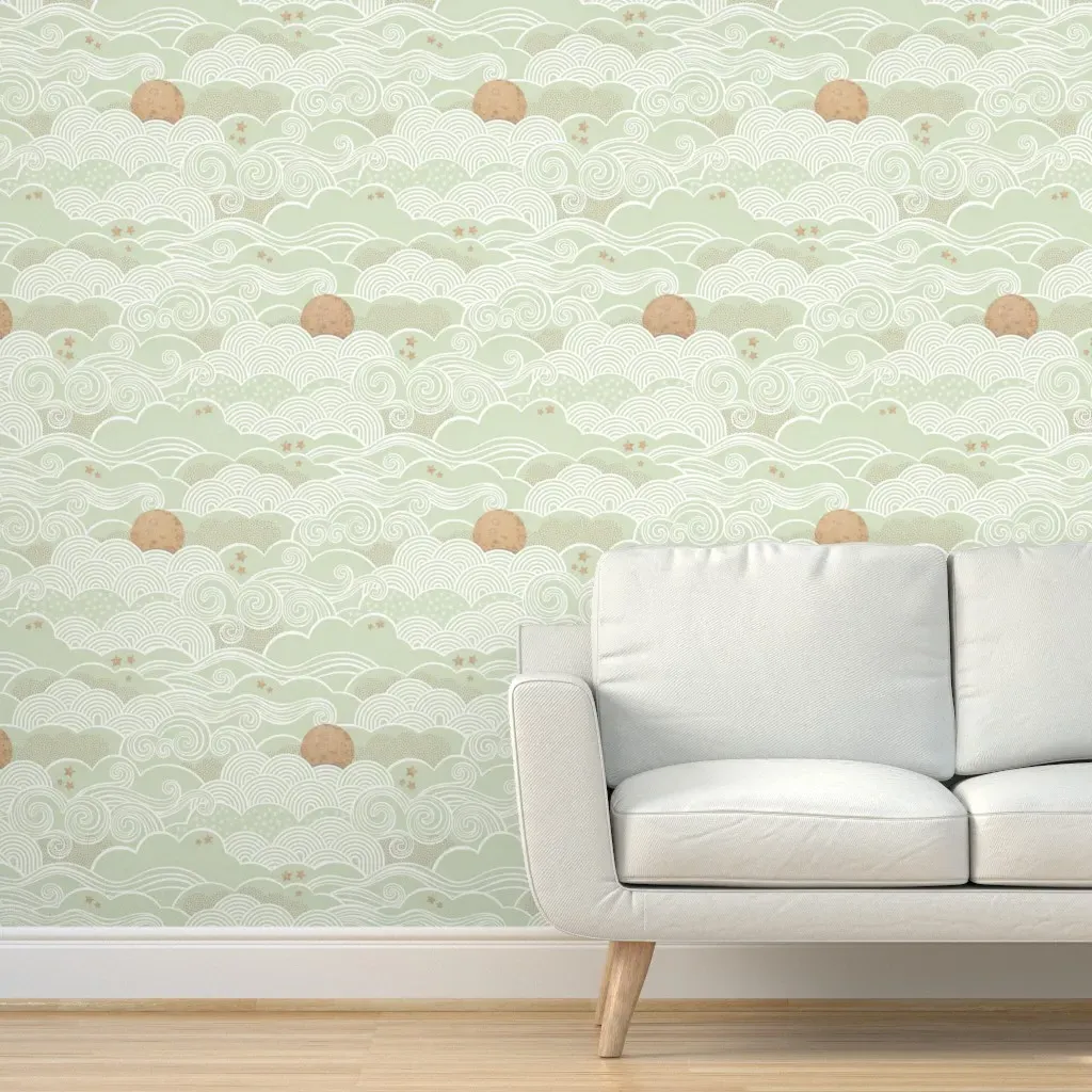 Night Sky Full Moon & Stars Peel and Stick Wallpaper - Pale Green product