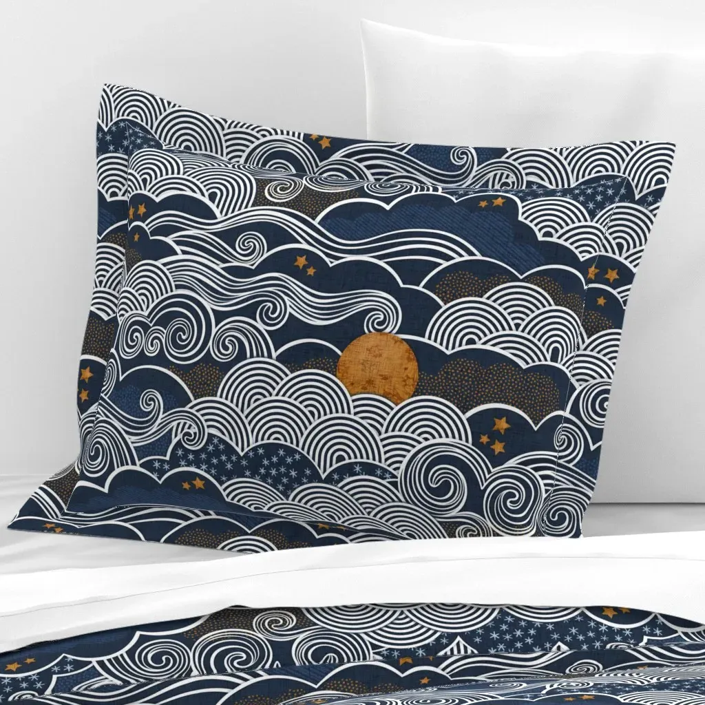 Night Sky Navy Blue Full Moon Stars Cotton Sateen Cushion Cover product