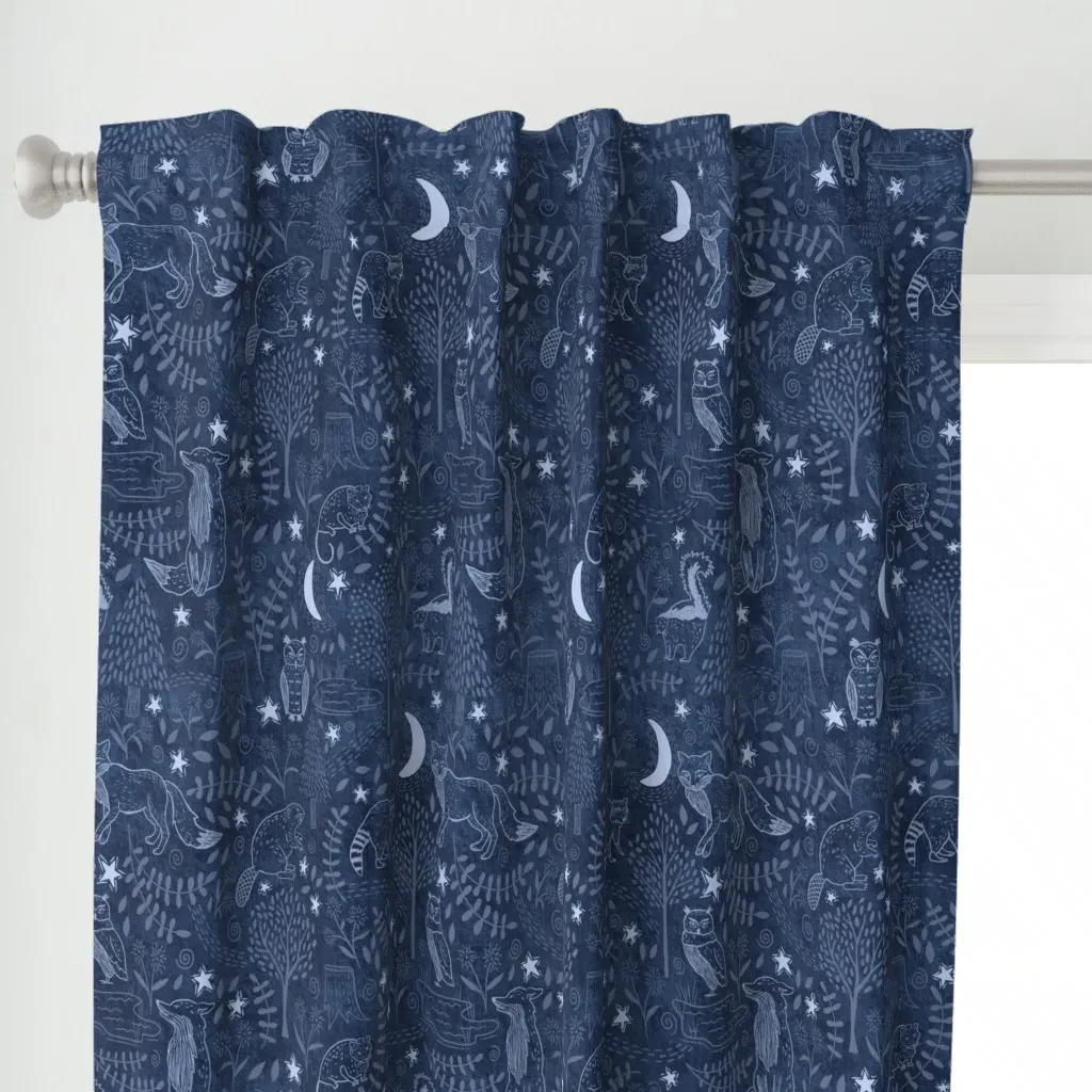Night Time In The Forest Curtain Panel - Indigo alternate view