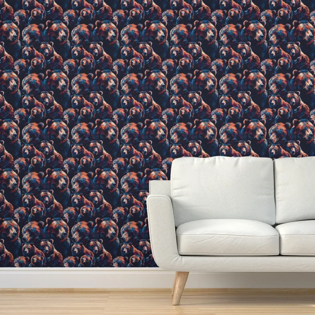 Nightfall Grizzly Majesty Peel and Stick Wallpaper - Dark Red-Orange product