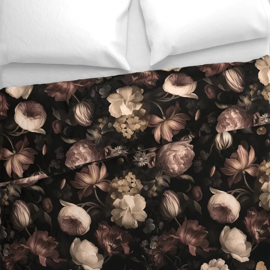 Nightshade Bouquet Old World Duvet Cover - Dark Pink alternate view