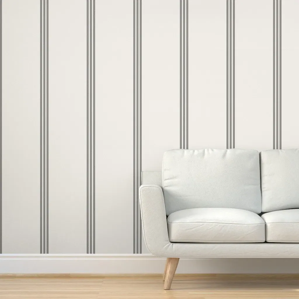 Nine Stripe Grain Sack Peel and Stick Wallpaper - Black, Cream product