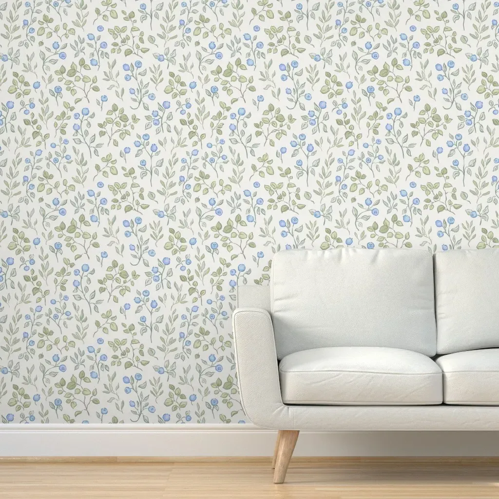 Noah Cottage Blueberry Branches Peel and Stick Wallpaper - Light Blue, Off-White product