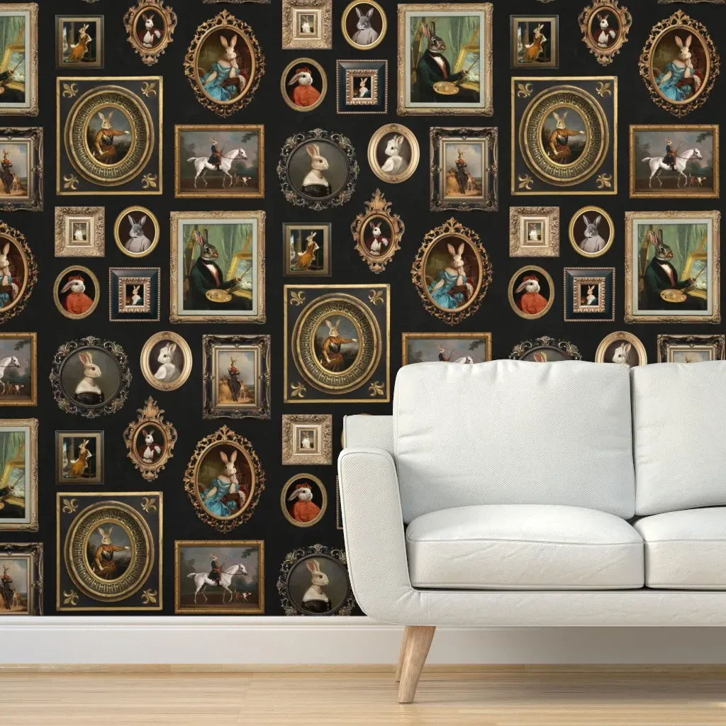 Noble Bunnies Portrait Peel and Stick Wallpaper - Black product