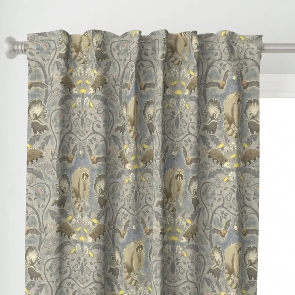 Nocturnal Animals Damask Curtain Panel - Gray alternate view