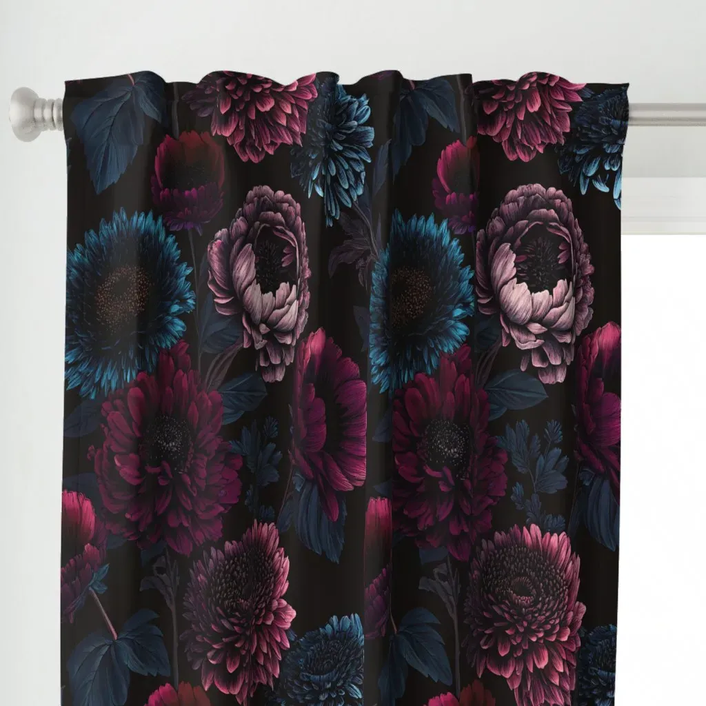 Nocturnal Bloom Curtain Panel - Deep Pink, Burgundy alternate view