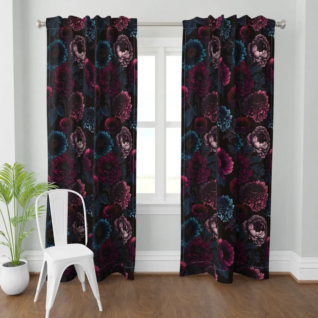 Nocturnal Bloom Curtain Panel - Deep Pink, Burgundy product