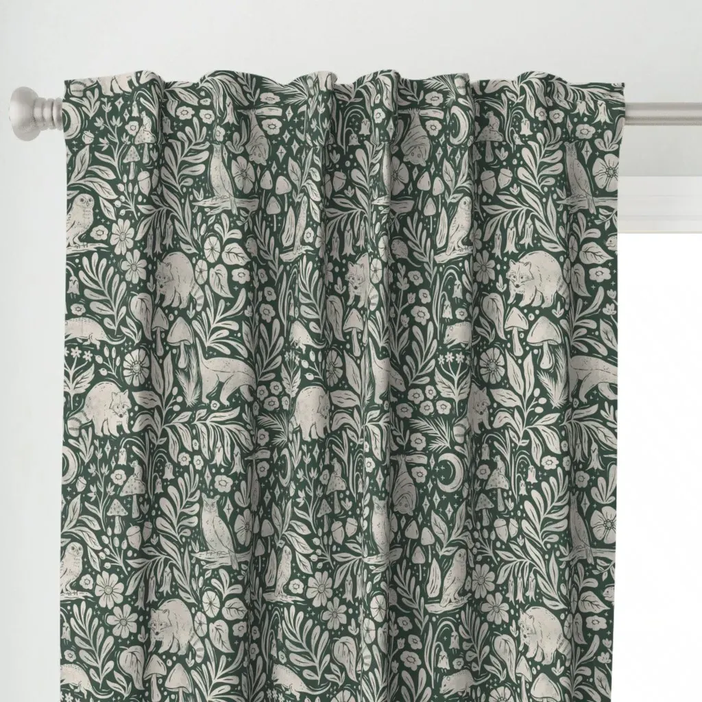Nocturnal Forest Animals Curtain Panel - Dark Teal alternate view