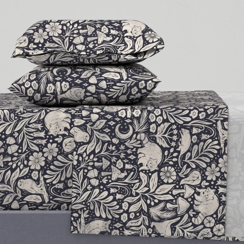 Nocturnal Forest Animals Twin Sheet Set - Beige product