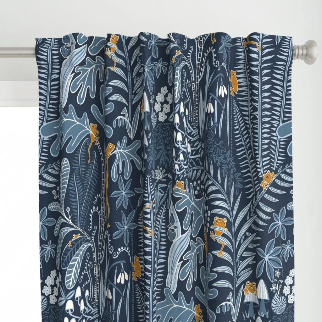 Nocturnal Frogs Large Curtain Panel - Navy Blue alternate view