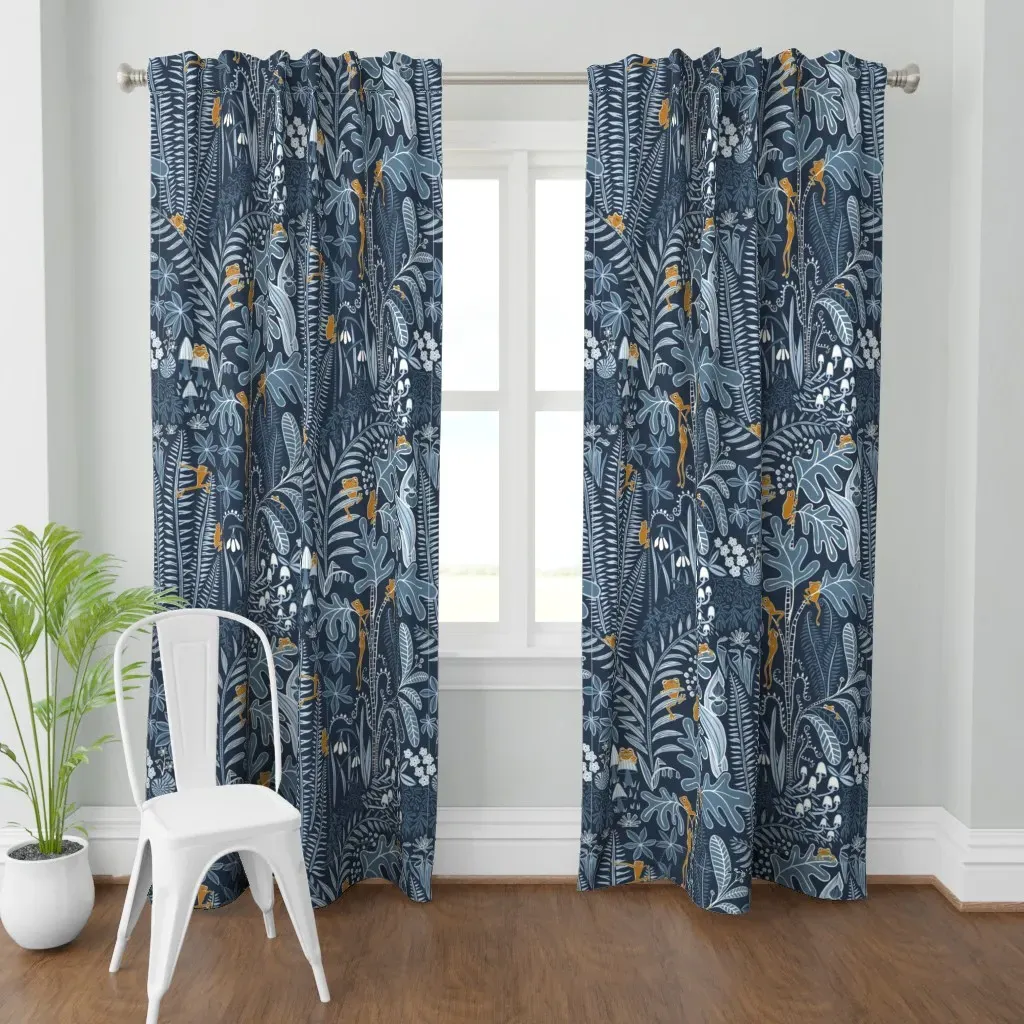 Nocturnal Frogs Large Curtain Panel - Navy Blue product
