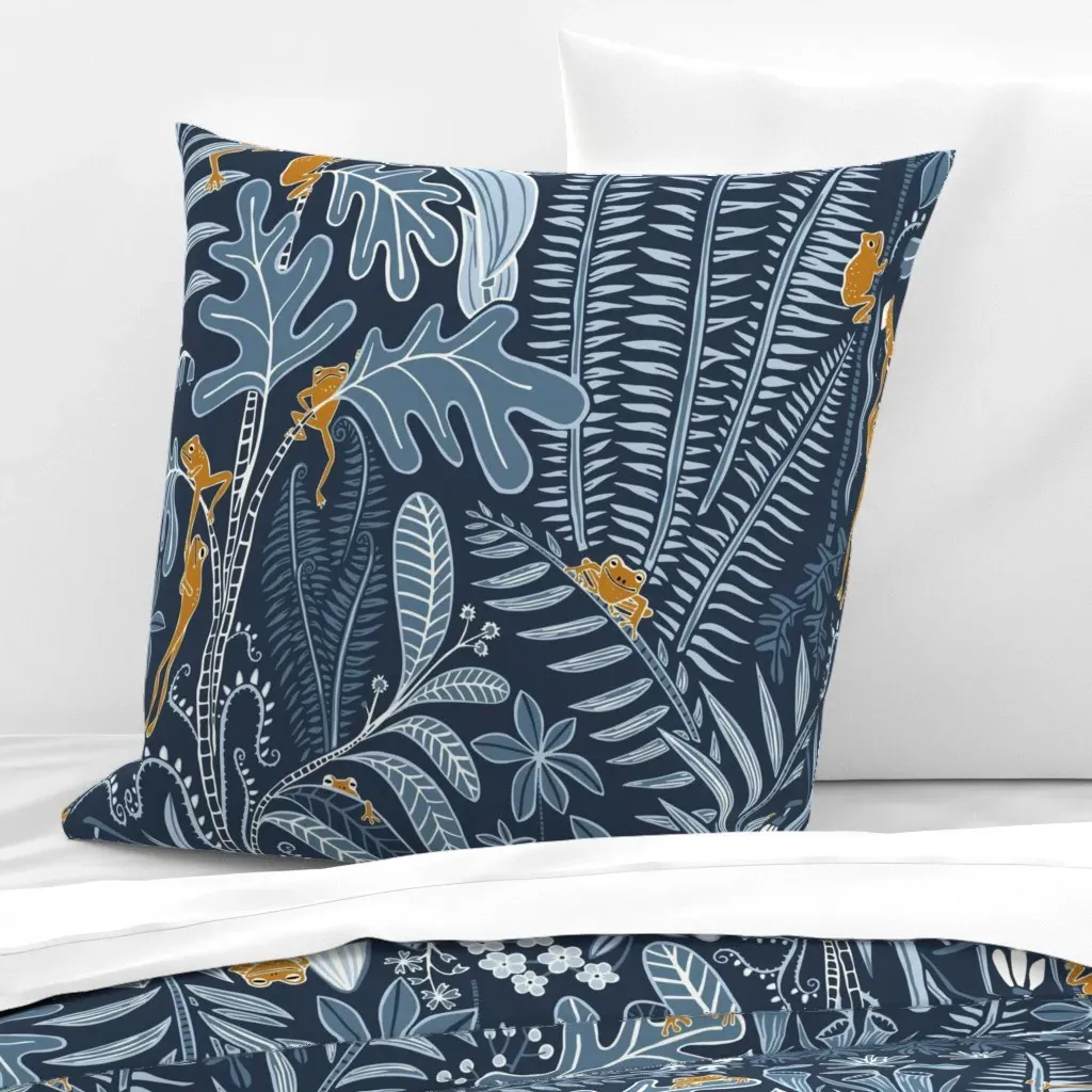 Nocturnal Frogs Large Euro Pillow Sham - Navy Blue product