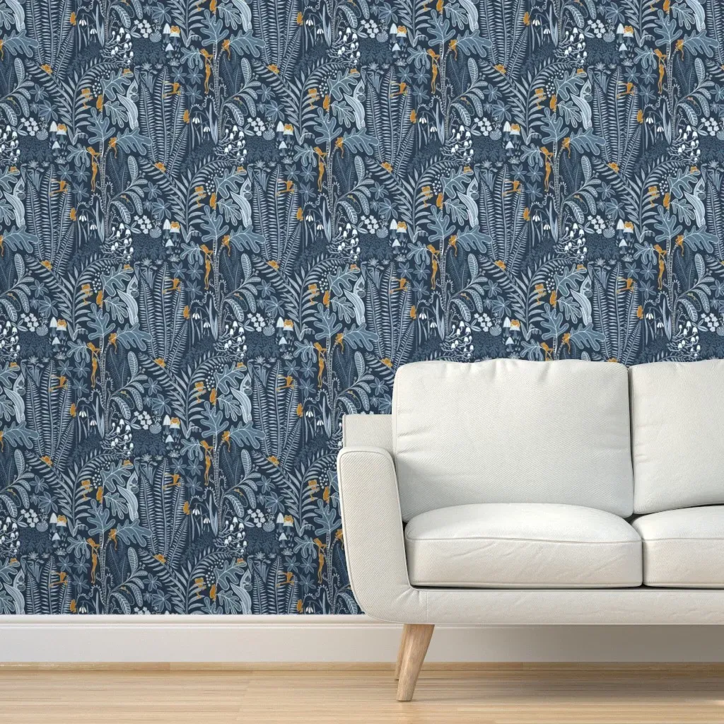Nocturnal Frogs Medium Peel and Stick Wallpaper - Navy Blue product