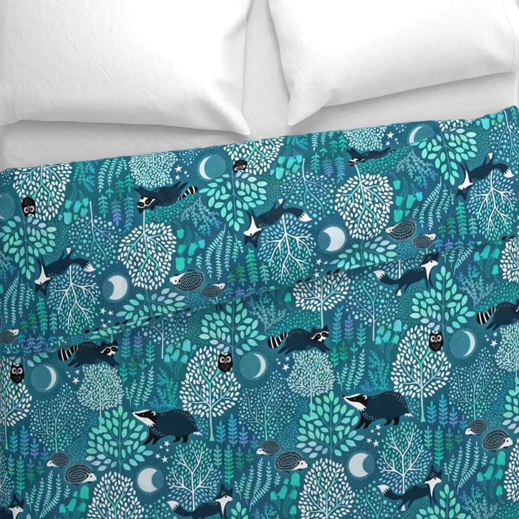 Nocturnal Woodland Duvet Cover - Teal alternate view
