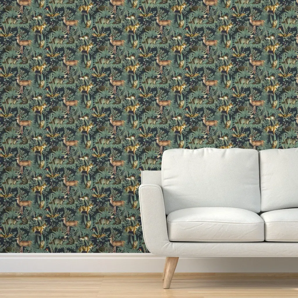 Nocturnal Woodland Forest Peel and Stick Wallpaper - Dark Teal product